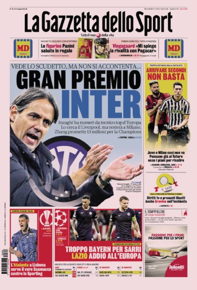 Todays Papers Too Much Bayern For Lazio Inter Reward Inzaghi