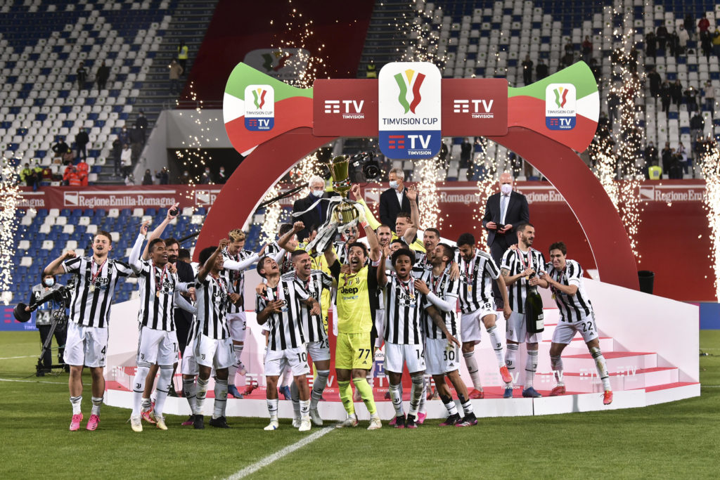 Gigi Buffon lifts the Coppa Italia after Juventus beat Atalanta