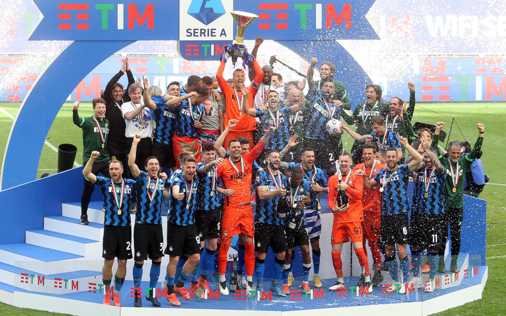 Inter celebrating winning their first Scudetto in 11 years