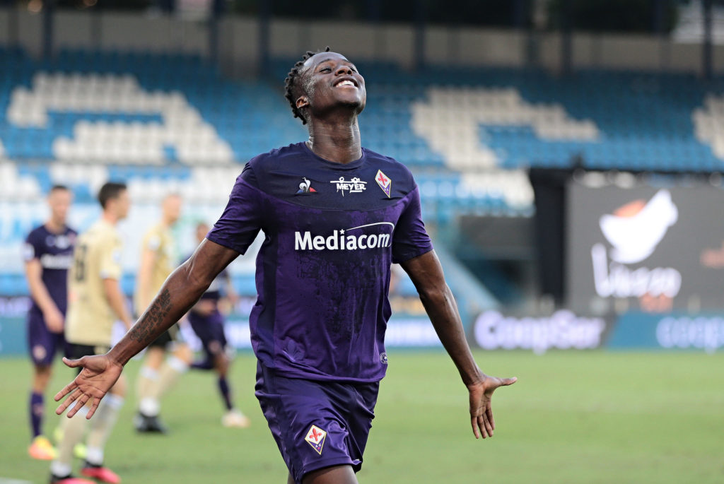 Fiorentina's Christian Kouame celebrates a goal against SPAL