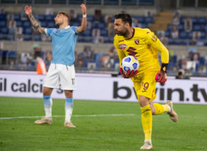 Torino goalkeeper Salvatore Sirigu after saving Ciro Immobile's penalty