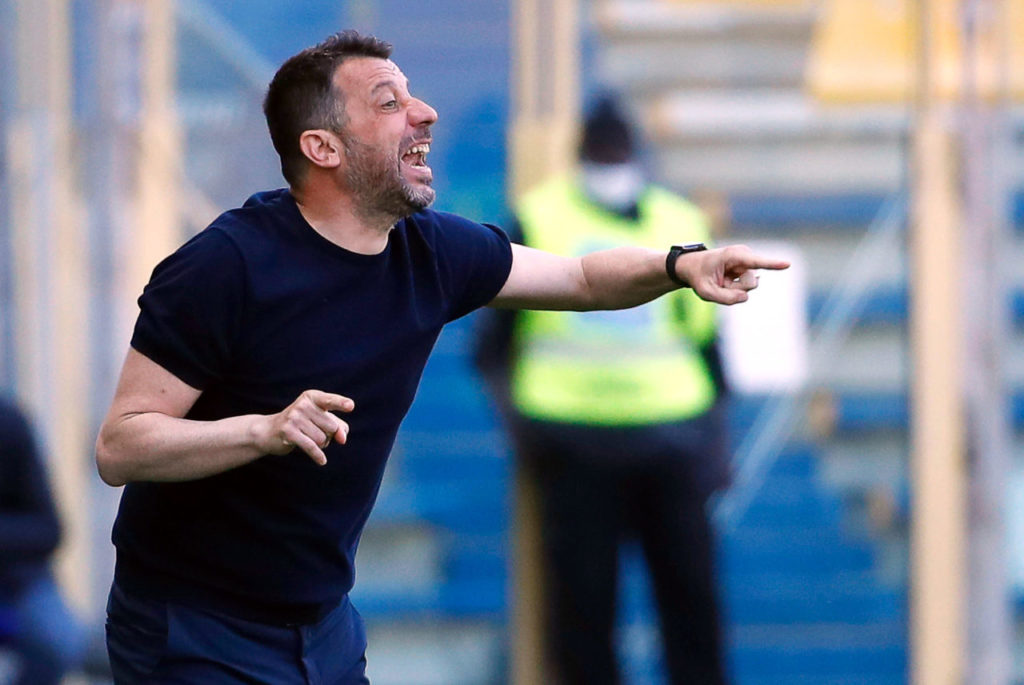 epa09157262 Parma's head coach Roberto D'Aversa reacts during the Italian Serie A soccer match between Parma Calcio and FC Crotone at Ennio Tardini stadium in Parma, Italy, 24 April 2021. EPA-EFE/ELISABETTA BARACCHI