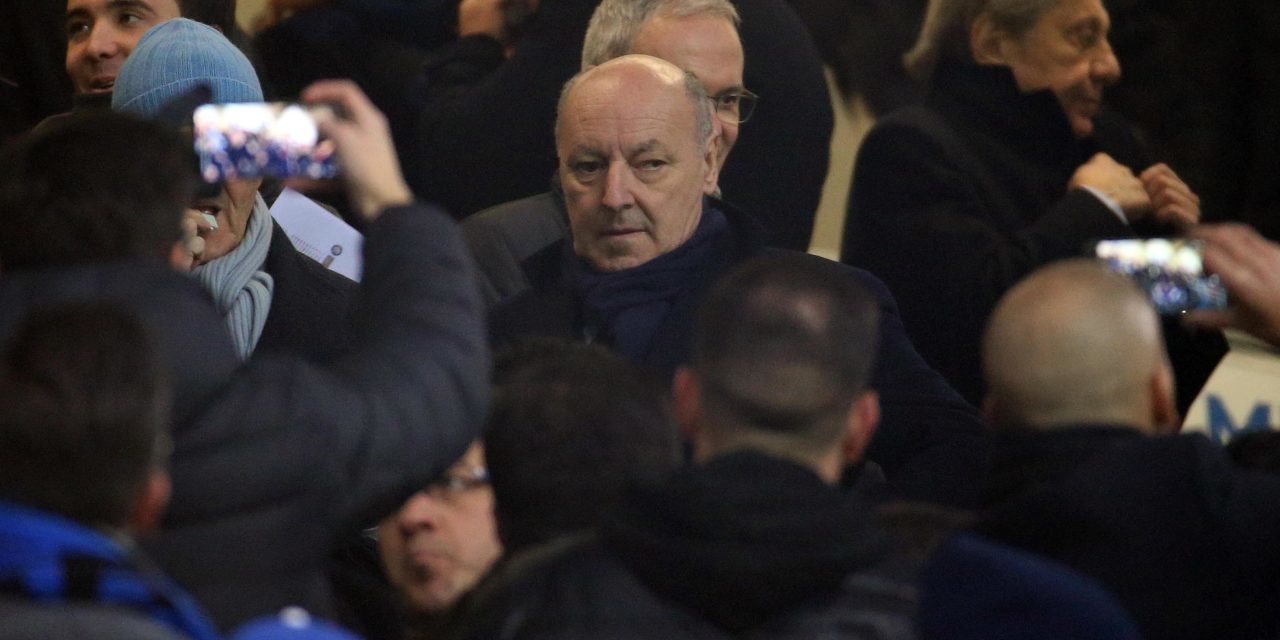 epa07233842 Inter's Ceo Giuseppe Marotta (c) attends the Italian Serie A soccer match between FC Inter and Udinese Calcio at 'Giuseppe Meazza' stadium in Milan, Italy, 15 December 2018. EPA-EFE/MATTEO BAZZI
