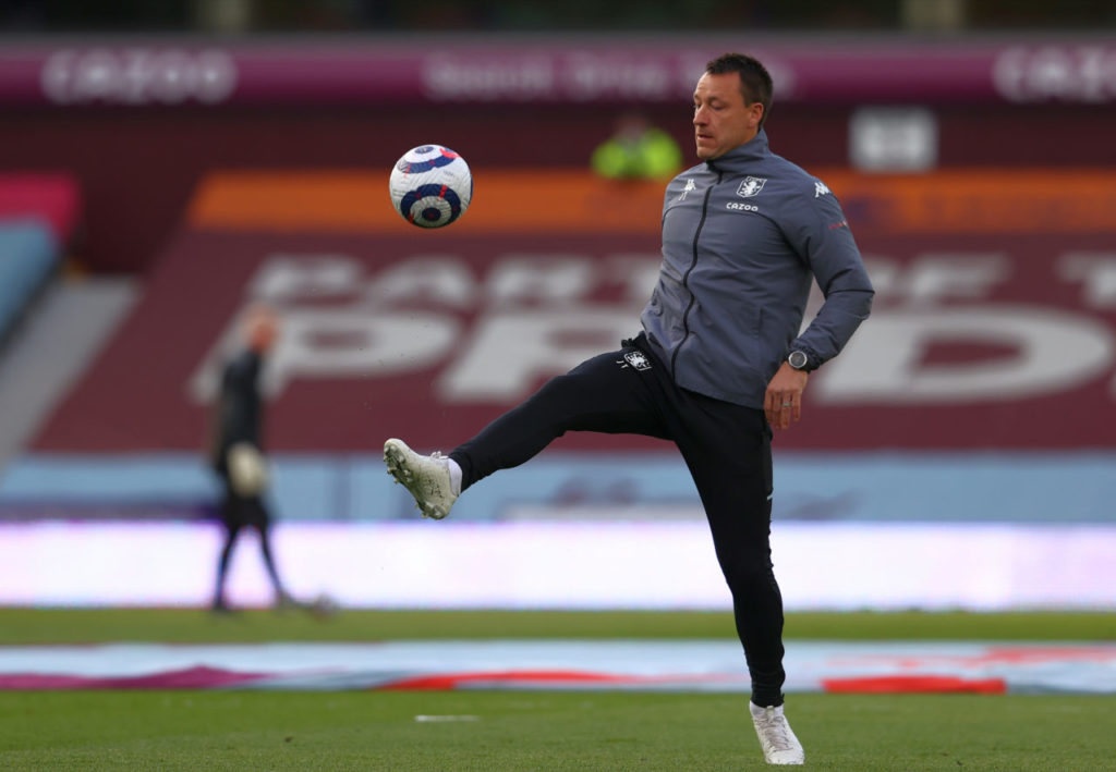 epa09159141 John Terry, assistant coach of Aston Villa, plays the ball before the English Premier League soccer match between Aston Villa and West Bromwich Albion in Birmingham, Britain, 25 April 2021. EPA-EFE/Michael Steele / POOL EDITORIAL USE ONLY. No use with unauthorized audio, video, data, fixture lists, club/league logos or 'live' services. Online in-match use limited to 120 images, no video emulation. No use in betting, games or single club/league/player publications.