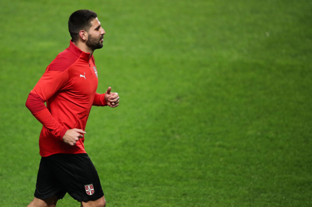 epa09580672 Serbia's Aleksandar Mitrovic attends a training session at Luz stadium, in Lisbon, Portugal, 13 November 2021. Serbia will face Portugal in their FIFA World Cup 2022 qualifying group A soccer match on 14 November 2021. EPA-EFE/MARIO CRUZ