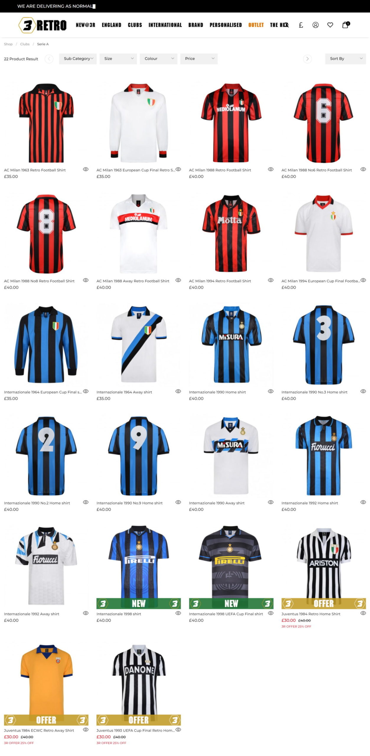 Retro Serie A shirts from 3Retro with discount code from Football Italia