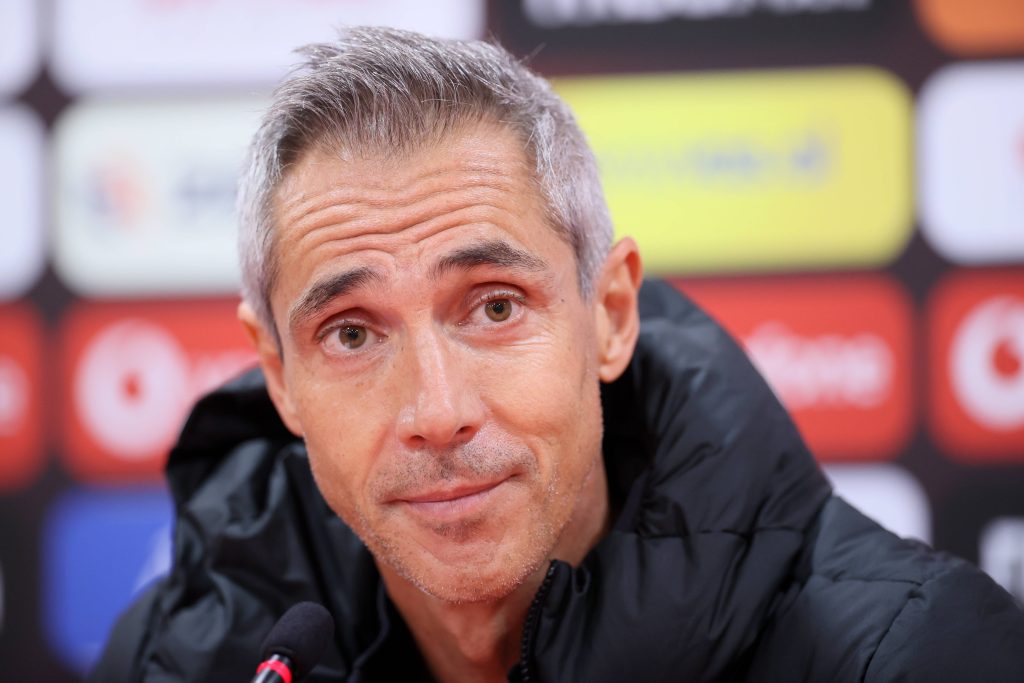 epa09660069 (FILE) Polish national soccer team head coach Paulo Sousa reacts during a press conference at Tropical Resort in Durres, Albania, 11 October 2021. President of the Polish Soccer Association Cezary Kulesza released a statement on 29 December 2021, to announce that Polish Football Association terminated the contract with the Polish national soccer team head coach Paulo Sousa. According to reports in the Portuguese and Brazilian media, Sousa has been in talks with the Brazilian club Flamengo. EPA-EFE/Leszek Szymanski POLAND OUT