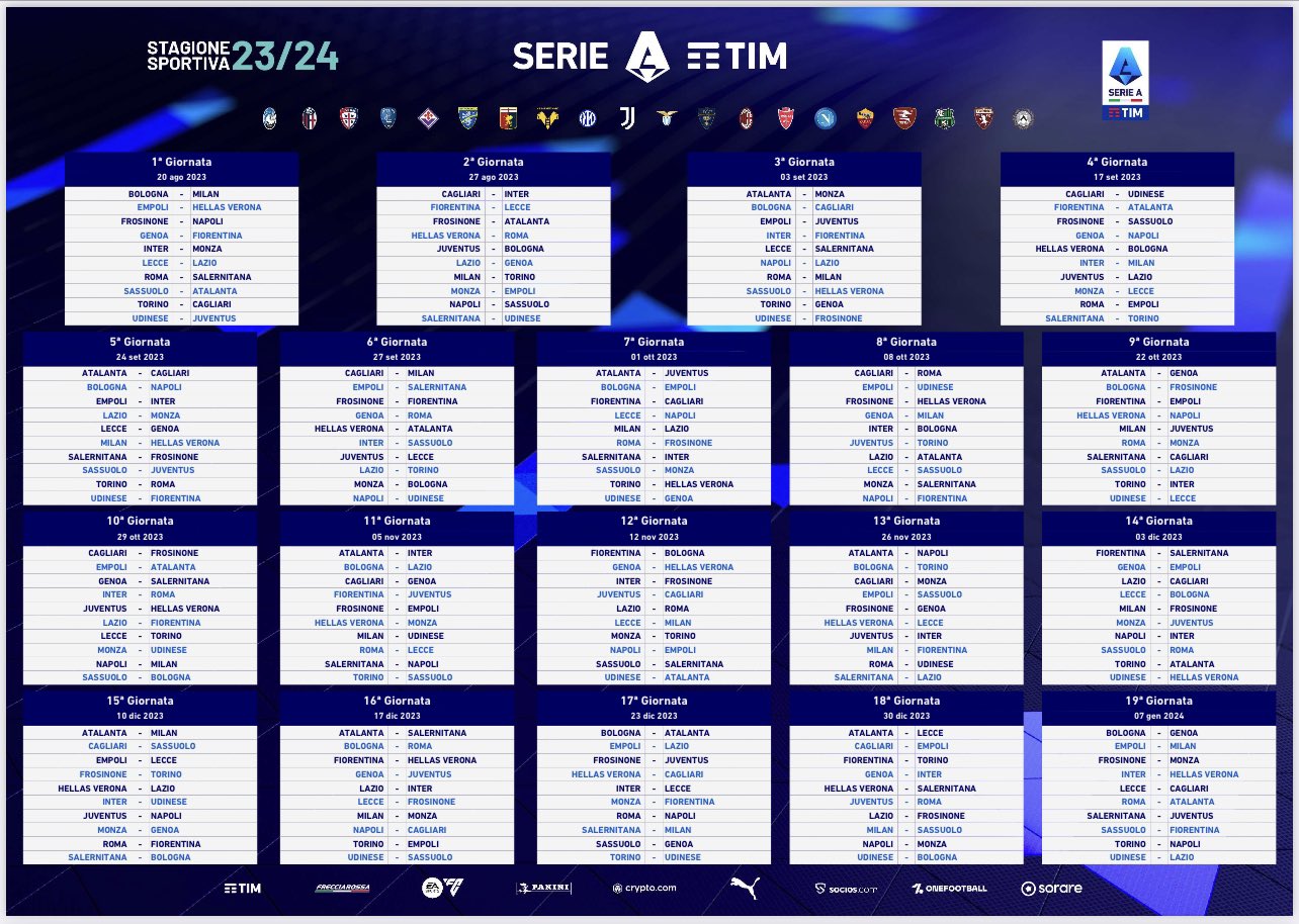 Serie A fixtures schedule 2023-24 in full - Football Italia