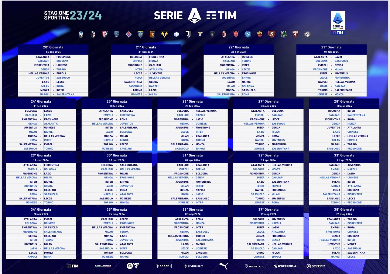 Serie A fixtures schedule 2023-24 in full - Football Italia
