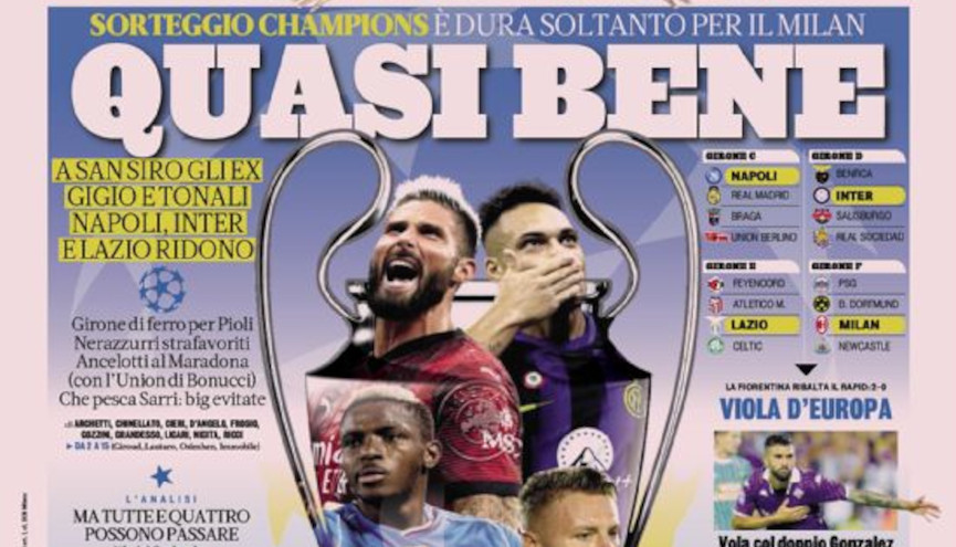 Today's Papers: Draw tough only for Milan, Lukaku ready for Roma - Football  Italia