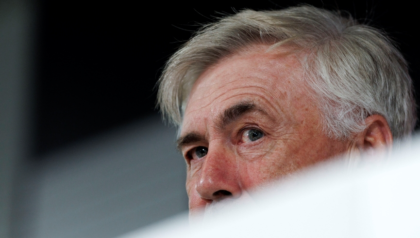 epa10928762 Real Madrid's head coach Carlo Ancelotti speaks during a press conference after the training session at Valdebebas Sports Complex in Madrid, central Spain, 20 October 2023. Real Madrid will face Sevilla in a LaLiga match on 21 October. EPA-EFE/Sergio Perez