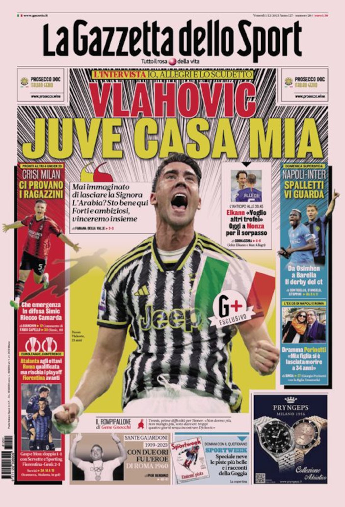 Today's Papers – Vlahovic home is Juve, Milan crisis, Roma risk