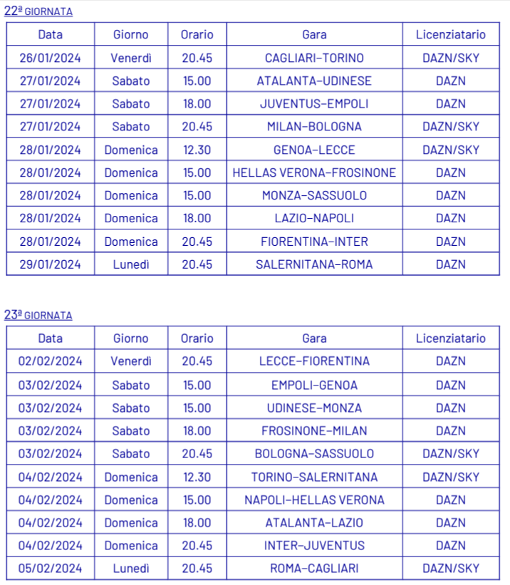 Official: Dates and times confirmed for Serie A Round 20-27, including  Inter-Juventus - Football Italia
