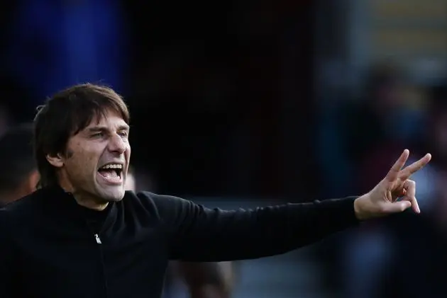 Tottenham Hotspur head coach Antonio Conte reacts during the English Premier League football match between Southampton and Tottenham Hotspur at St Mary's Stadium in Southampton, southern England on March 18, 2023. (Photo by Adrian DENNIS / AFP) / RESTRICTED TO EDITORIAL USE. No use with unauthorized audio, video, data, fixture lists, club/league logos or 'live' services. Online in-match use limited to 120 images. An additional 40 images may be used in extra time. No video emulation. Social media in-match use limited to 120 images. An additional 40 images may be used in extra time. No use in betting publications, games or single club/league/player publications. / (Photo by ADRIAN DENNIS/AFP via Getty Images)