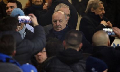 epa07233842 Inter's Ceo Giuseppe Marotta (c) attends the Italian Serie A soccer match between FC Inter and Udinese Calcio at 'Giuseppe Meazza' stadium in Milan, Italy, 15 December 2018. EPA-EFE/MATTEO BAZZI