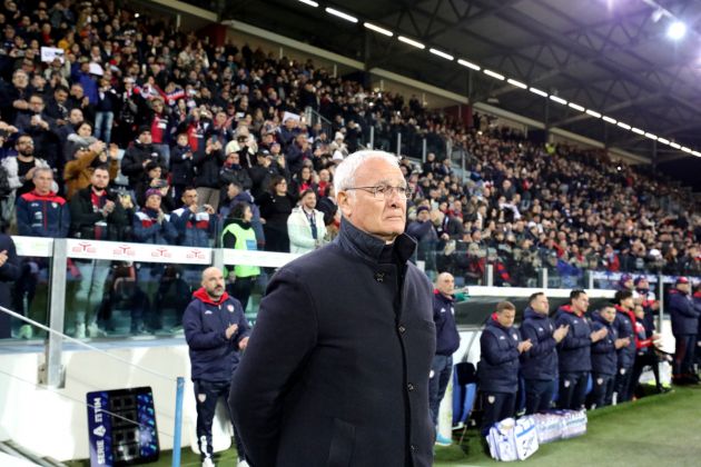 CAGLIARI, ITALY - JANUARY 26: Cagliari coach Claudio Ranieri moved by the memory of Ggi Riva during the minute of silence in his memory during the Serie A TIM match between Cagliari and Torino FC - Serie A TIM at Sardegna Arena on January 26, 2024 in Cagliari, Italy. (Photo by Enrico Locci/Getty Images)