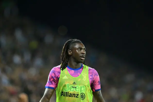 UDINE, ITALY - JUNE 04: Moise Kean of Juventus looks on during the Serie A match between Udinese Calcio and Juventus at Dacia Arena on June 04, 2023 in Udine, Italy. (Photo by Alessandro Sabattini/Getty Images)