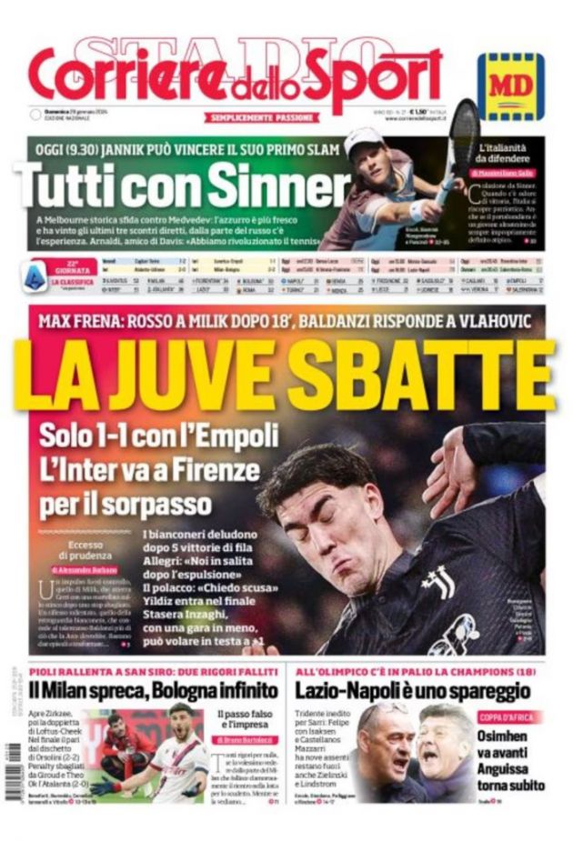 Today’s Papers Juve stop at red light, Milan pay the penalty Football Italia