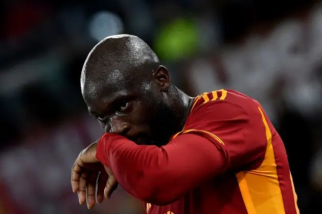 Roma forward Romelu Lukaku reacts during the Italian Serie A football match between AS Roma and Hella Verona FC at the Olympic stadium in Rome on January 20, 2024. (Photo by Filippo MONTEFORTE / AFP) (Photo by FILIPPO MONTEFORTE/AFP via Getty Images)