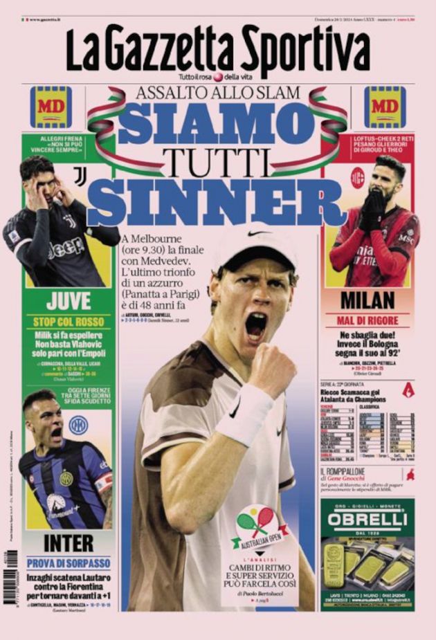 Today’s Papers Juve stop at red light, Milan pay the penalty Football Italia