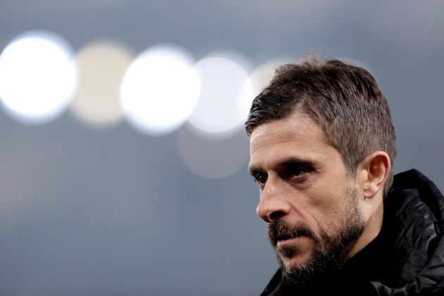 BERGAMO, ITALY - FEBRUARY 17: Alessio Dionisi, Head Coach of US Sassuolo, looks on prior to the Serie A TIM match between Atalanta BC and US Sassuolo - Serie A TIM at Gewiss Stadium on February 17, 2024 in Bergamo, Italy. (Photo by Emilio Andreoli/Getty Images)