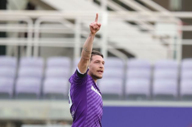FLORENCE, ITALY - FEBRUARY 11: Andrea Belotti of ACF Fiorentina celebrates after scoring a goal during the Serie A TIM match between ACF Fiorentina and Frosinone Calcio - Serie A TIM at Stadio Artemio Franchi on February 11, 2024 in Florence, Italy. (Photo by Gabriele Maltinti/Getty Images)