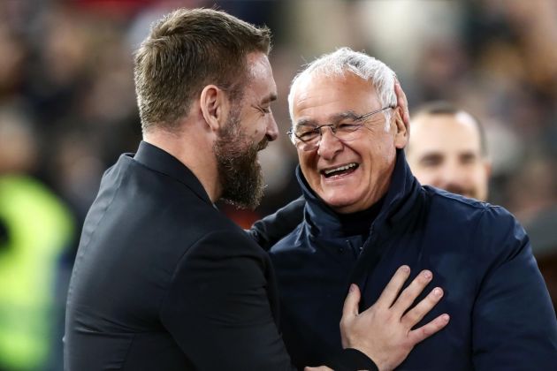 epa11129765 Roma's coach Daniele De Rossi embraces with Cagliari's coach Claudio Ranieri during the Italian Serie A soccer match between AS Roma and Cagliari Calcio, in Rome, Italy, 05 February 2024. EPA-EFE/ANGELO CARCONI