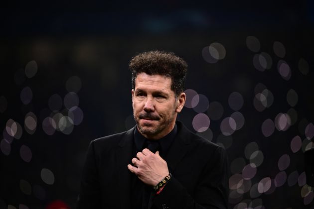 Atletico Madrid's Argentinian coach Diego Simeone arrives for the UEFA Champions League last 16 first leg football match Inter Milan vs Atletico Madrid at the San Siro stadium in Milan on February 20, 2024. (Photo by Marco BERTORELLO / AFP) (Photo by MARCO BERTORELLO/AFP via Getty Images)