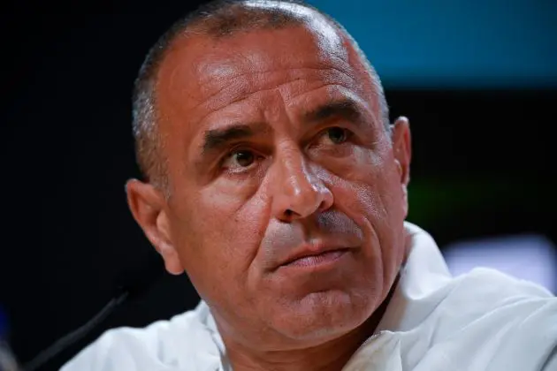 Slovakia coach Francesco Calzona looks on during a press conference ahead of the EURO 2024 first round group A qualifying football match between Portugal and Slovakia at the Dragao stadium in Porto on October 12, 2023. (Photo by MIGUEL RIOPA / AFP) (Photo by MIGUEL RIOPA/AFP via Getty Images)