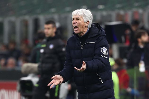 MILAN, ITALY - FEBRUARY 25: Gian Piero Gasperini, Head Coach of Atalanta BC, reacts during the Serie A TIM match between AC Milan and Atalanta BC at Stadio Giuseppe Meazza on February 25, 2024 in Milan, Italy. (Photo by Marco Luzzani/Getty Images)