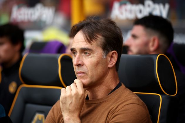 WOLVERHAMPTON, ENGLAND - AUGUST 02: Julen Lopetegui, Manager of Wolverhampton Wanderers, looks on prior to the pre-season friendly match between Wolverhampton Wanderers and Luton Town at Molineux on August 02, 2023 in Wolverhampton, England. (Photo by Eddie Keogh/Getty Images)