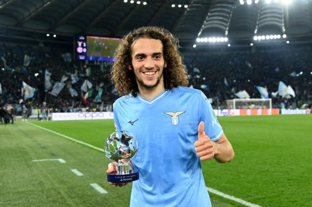 ROME, ITALY - FEBRUARY 14: Matteo Guendouzi of SS Lazio MVP of the match after the UEFA Champions League 2023/24 round of 16 first leg match between SS Lazio and FC Bayern München at Stadio Olimpico on February 14, 2024 in Rome, Italy. (Photo by Marco Rosi - SS Lazio/Getty Images)