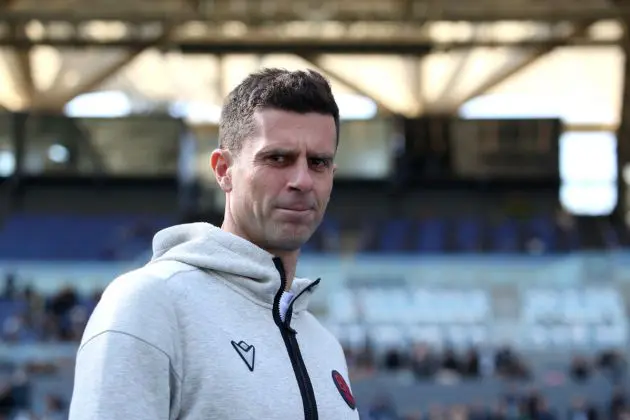 ROME, ITALY - FEBRUARY 18: Thiago Motta, Head Coach of Bologna FC, looks on prior to the Serie A TIM match between SS Lazio and Bologna FC at Stadio Olimpico on February 18, 2024 in Rome, Italy. (Photo by Paolo Bruno/Getty Images)