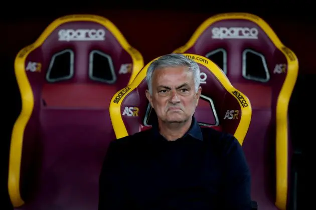 ROME, ITALY - SEPTEMBER 17: AS Roma head coach Jose Mourinho looks on during the Serie A TIM match between AS Roma and Empoli FC at Stadio Olimpico on September 17, 2023 in Rome, Italy. (Photo by Paolo Bruno/Getty Images)