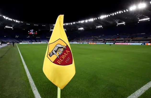 ROME, ITALY - DECEMBER 14: A detailed view of the AS Roma corner flag prior to the UEFA Europa League 2023/24 match between AS Roma and FC Sheriff Tiraspol at Stadio Olimpico on December 14, 2023 in Rome, Italy. (Photo by Paolo Bruno/Getty Images)