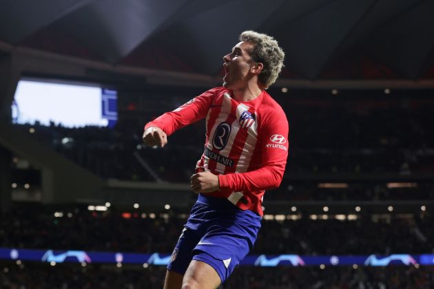 MADRID, SPAIN - DECEMBER 13: Antoine Griezmann of Atletico de Madrid celebrates scoring their opening goal during the UEFA Champions League match between Atletico Madrid and SS Lazio at Civitas Metropolitano Stadium on December 13, 2023 in Madrid, Spain. (Photo by Gonzalo Arroyo Moreno/Getty Images)