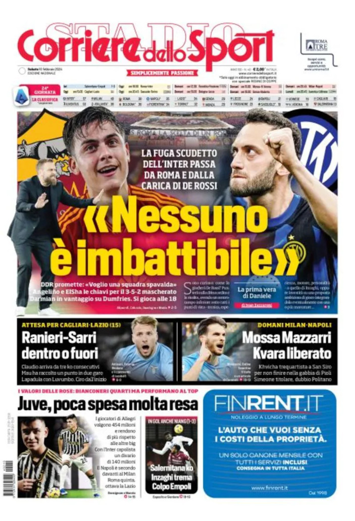 Today s Papers Inter pass through Roma Samardzic for Juve