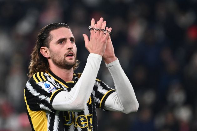 Juventus midfielder Adrien Rabiot reacts at the end of the Italian Serie A football match between Juventus and Roma at the Allianz Stadium in Turin, on December 30, 2023. (Photo by Isabella BONOTTO / AFP) (Photo by ISABELLA BONOTTO/AFP via Getty Images)