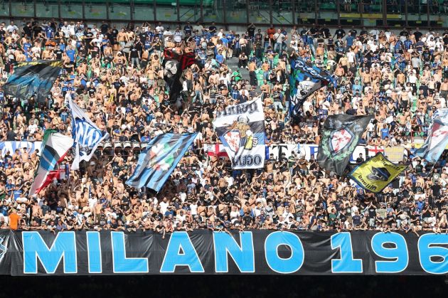 MILAN, ITALY - OCTOBER 07: FC Internazionale fans show their support during the Serie A TIM match between FC Internazionale and Bologna FC at Stadio Giuseppe Meazza on October 07, 2023 in Milan, Italy. (Photo by Marco Luzzani/Getty Images)