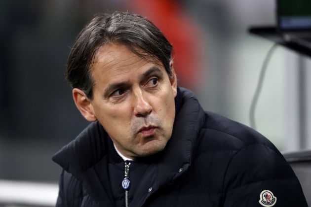 MILAN, ITALY - FEBRUARY 16: Simone Inzaghi, Head Coach of FC Internazionale, looks on prior to the Serie A TIM match between FC Internazionale and US Salernitana - Serie A TIM at Stadio Giuseppe Meazza on February 16, 2024 in Milan, Italy. (Photo by Marco Luzzani/Getty Images)