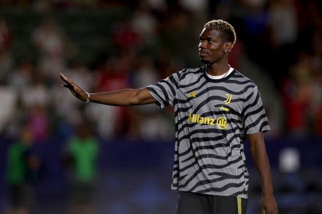 CARSON, CALIFORNIA - JULY 27: Paul Pogba of Juventus waves as he leaves the field during the Pre-Season Friendly match between Juventus and AC Milan at Dignity Health Sports Park on July 27, 2023 in Carson, California. (Photo by Harry How/Getty Images)