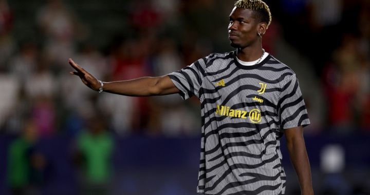 CARSON, CALIFORNIA - JULY 27: Paul Pogba of Juventus waves as he leaves the field during the Pre-Season Friendly match between Juventus and AC Milan at Dignity Health Sports Park on July 27, 2023 in Carson, California. (Photo by Harry How/Getty Images)