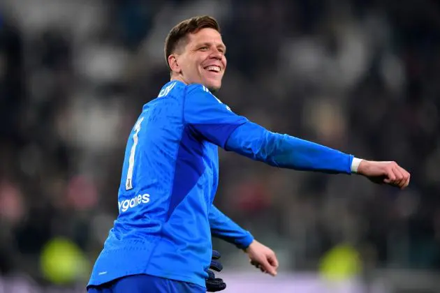 TURIN, ITALY - DECEMBER 30: Wojciech Szczesny of Juventus celebrates following their sides victory after the Serie A TIM match between Juventus and AS Roma at Allianz Stadium on December 30, 2023 in Turin, Italy. (Photo by Valerio Pennicino/Getty Images)