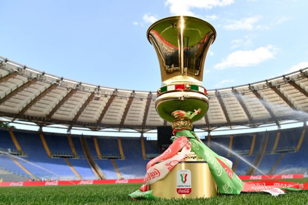 MILAN, ITALY - JUNE 16: The trophy at the Olympic stadium prior the Coppa Italia Final match between Juventus and SSC Napoli at Olimpico Stadium on June 16, 2020 in Rome, Italy. (Photo by Marco Rosi/Getty Images)