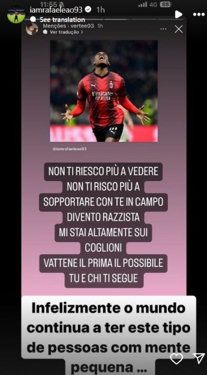 Milan send message to Rafael Leao after racist Instagram post from  Rossoneri fan - Football Italia