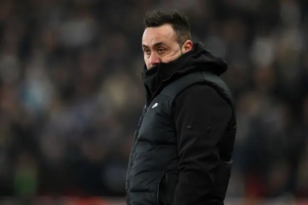 STOKE ON TRENT, ENGLAND - JANUARY 06: Brighton manager Roberto De Zerbi during the Emirates FA Cup Third Round match between Stoke City and Brighton and Hove Albion at Bet365 Stadium on January 06, 2024 in Stoke on Trent, England. (Photo by Gareth Copley/Getty Images)