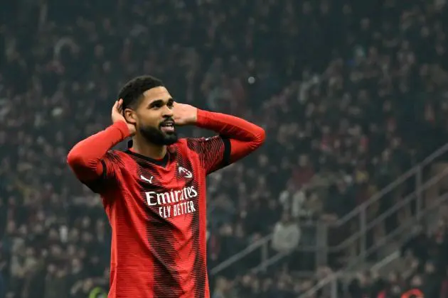 TOPSHOT - AC Milan midfielder Ruben Loftus-Cheek celebrates after scoring the team's second goal during the UEFA Europa League Last 16 first leg between AC Milan and Rennes at the San Siro Stadium in Milan. (Photo by GABRIEL BOUYS / AFP) (Photo by GABRIEL BOUYS/AFP via Getty Images)