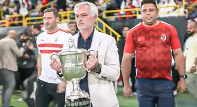 Jose Mourinho, Francesco Totti and Ronaldo Nazario with the trophy at the Egypt Cup final at the KSU Stadium in Saudi Arabia, 8th March 2024
