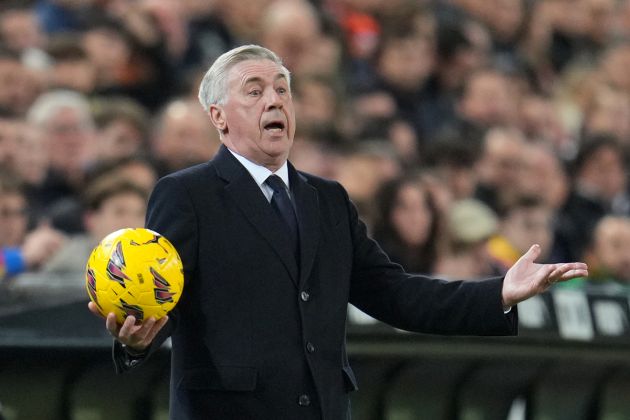 VALENCIA, SPAIN - MARCH 02: Carlo Ancelotti, Head Coach of Real Madrid, gestures during the LaLiga EA Sports match between Valencia CF and Real Madrid CF at Estadio Mestalla on March 02, 2024 in Valencia, Spain. (Photo by Aitor Alcalde/Getty Images)