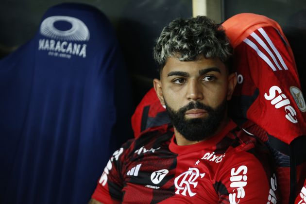 RIO DE JANEIRO, BRAZIL - NOVEMBER 11: Gabriel Barbosa of Flamengo looks on from the bench prior the match between Flamengo and Fluminense as part of Brasileirao 2023 at Maracana Stadium on November 11, 2023 in Rio de Janeiro, Brazil. (Photo by Wagner Meier/Getty Images)